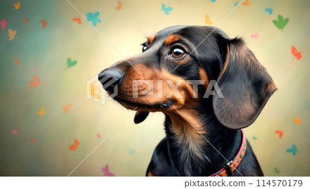 Portrait of a dachshund against a dreamy background Portrait of a dachshund against a dreamy background 114570179