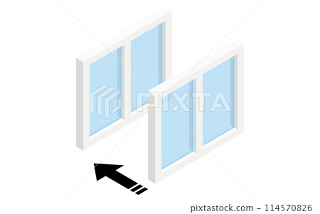 Double-glazed windows: Noise control measures that can be used even in rental properties, isometric illustration Double-glazed windows: Noise control measures that can be used even in rental properties, isometric illustration 114570826