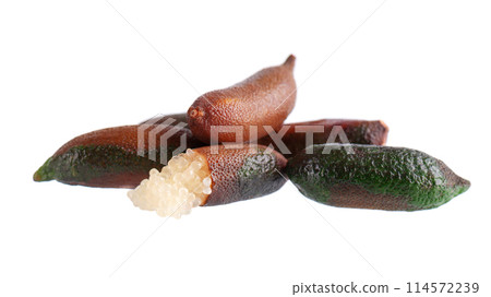Fresh finger limes isolated on white background. Caviar lime. Fruits pods. Clipping path. 114572239