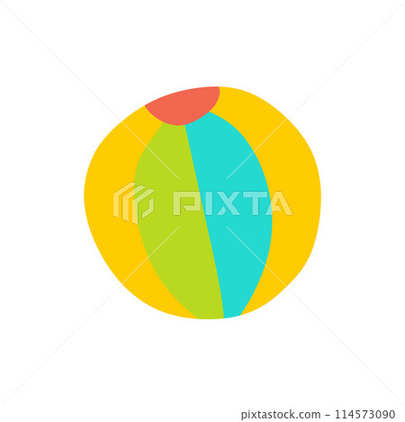 Ball for playing Volleyball or Water polo isolated on white. Hand Drawn Vector Flat illustration of Beach Toy with color Stripes. Cartoon Sport Equipment for Leisure Activities. Vacation concept Art 114573090