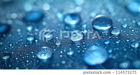 Water drops on a glass surface. Blue background. Shallow depth of field 114573275