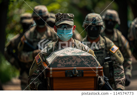 Selective focus of Funeral of an American soldier at the cemetery. Selective focus of Funeral of an American soldier at the cemetery. 114574773