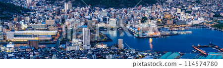 Panoramic night view of Nagasaki city (after sunset) from Inasayama Observatory [Nagasaki City] 114574780