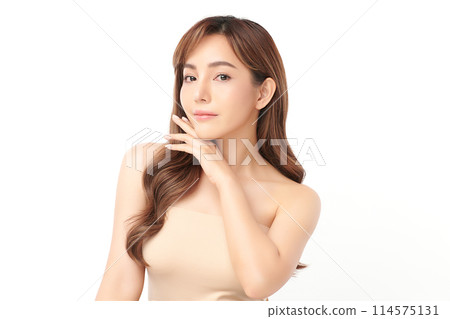 Beautiful young asian woman with clean fresh skin on white background, Face care, Facial treatment, Cosmetology, beauty and spa, Asian women portrait. 114575131