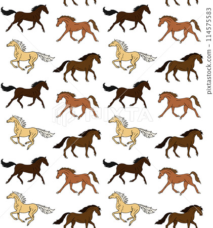 Vector seamless pattern of hand drawn horses Vector seamless pattern of hand drawn horses 114575583