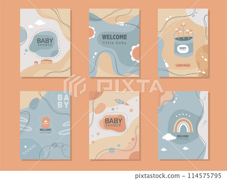 Set of baby shower invitations cards,poster,greeting,template,geometric,Vector illustrations 114575795