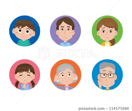 臉上帶著憂慮和懷疑的人的圖標插圖 114575890