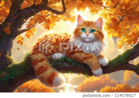 view of a cat in the autumn forest 114576027