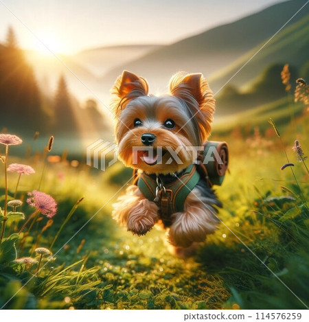 小徒步旅行者在早晨的陽光下冒險 小徒步旅行者在早晨的陽光下冒險 114576259