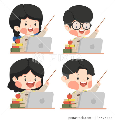 Kid Thai Teacher teaching with Computers set Kid Thai Teacher teaching with Computers set 114576472