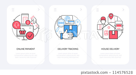 Online payment and delivery - line design style banners set Online payment and delivery - line design style banners set 114576528