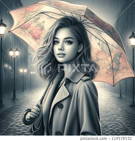 帶著復古雨傘,安靜的夜晚散步 帶著復古雨傘,安靜的夜晚散步 114576532