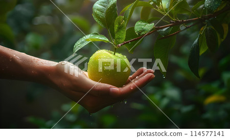 Low Hanging Fruit with hand , harvest generated AI 114577141