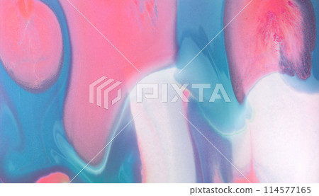 Swirls of vibrant blue, pink, and white merge fluidly, resembling an abstract. 114577165