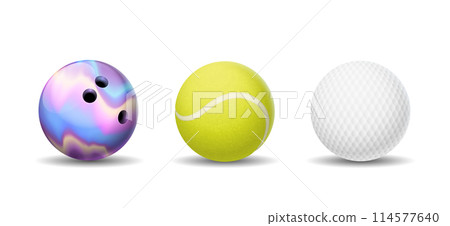Bowling, tennis, golf balls realistic vector illustrations Bowling, tennis, golf balls realistic vector illustrations 114577640