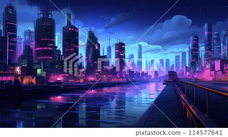 blue and pupple neon light city background blue and pupple neon light city background 114577641