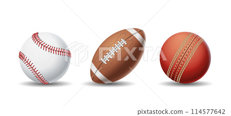 Baseball, American football and cricket balls illustrations Baseball, American football and cricket balls illustrations 114577642