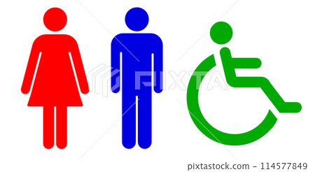 Toilet sign, men's and women's, multi-purpose toilet, wheelchair 114577849