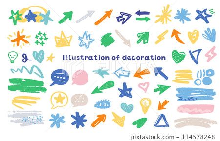 Hand-drawn ornament illustration set: arrows and brush lines 114578248