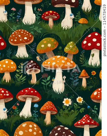 illustration of fly agarics. bright background 114578419