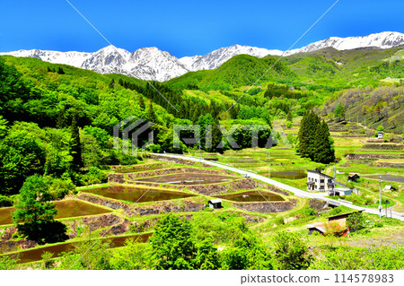 梔池全景橋/從松澤眺望白馬三山（長野縣小谷村） [2024.5] 114578983