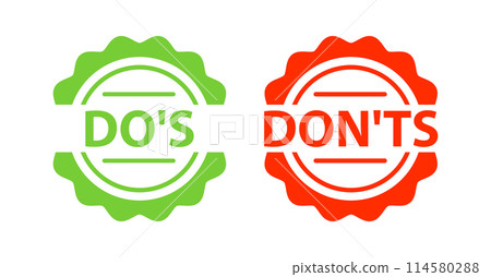 Dos and Donts signs, label. Two green and red stickers 114580288