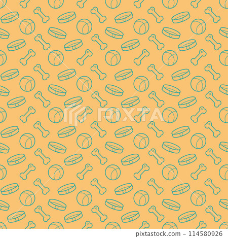 Seamless pattern with a bone, ball, collar. Doodle vector outline illustration. Seamless pattern with a bone, ball, collar. Doodle vector outline illustration. 114580926