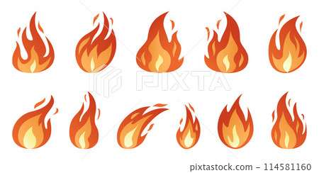 Fire flames vector icon set. Trendy flat style Fire flames vector icon set. Trendy flat style 114581160