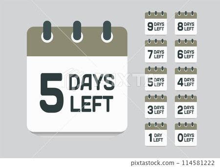 Countdown daily page calendar icon - 5 days left Countdown daily page calendar icon - 5 days left 114581222
