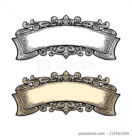 Ribbon isolated on white background. Vector color vintage engraving illustration 114581569