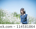 Headphones, cherry blossoms and high school girl 114581864