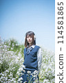 Headphones, cherry blossoms and high school girl 114581865