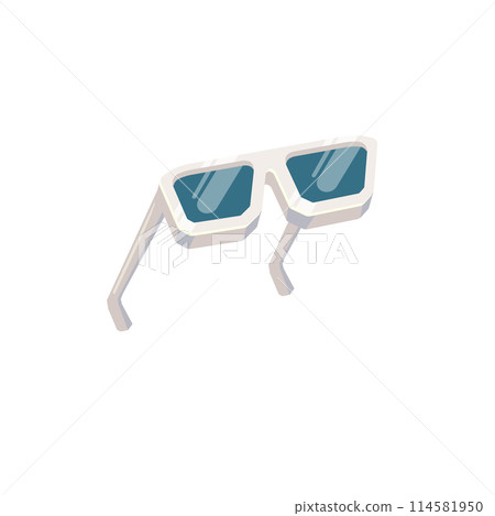 Groovy white retro sunglasses with blue lens isolated on white background. Cartoon funny kids white summer sunglasses icon, label and sign. Cool hipster Sunglasses vector graphic illustration Groovy white retro sunglasses with blue lens isolated on white background. Cartoon funny kids white summer sunglasses icon, label and sign. Cool hipster Sunglasses vector graphic illustration 114581950
