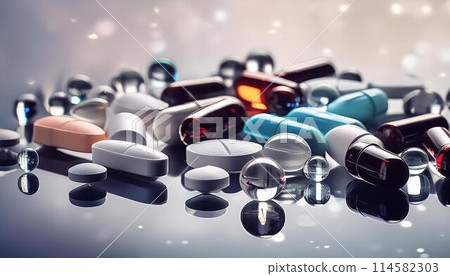 Selective focus on capsules and pills.Antibiotics drug resistance. Antimicrobial capsule pills. Pharmaceutical industry. Selective focus on capsules and pills.Antibiotics drug resistance. Antimicrobial capsule pills. Pharmaceutical industry. 114582303