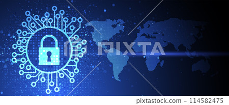 Cyber security and information or network protection. Future cyber technology web services for business and internet project. Vector art Cyber security and information or network protection. Future cyber technology web services for business and internet project. Vector art 114582475