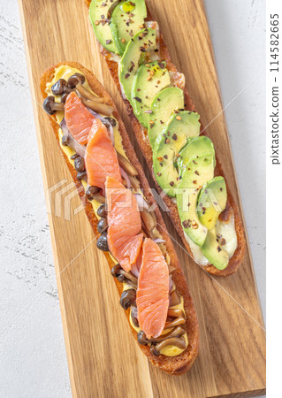 Salmon mushroom and avocado sandwiches Salmon mushroom and avocado sandwiches 114582665