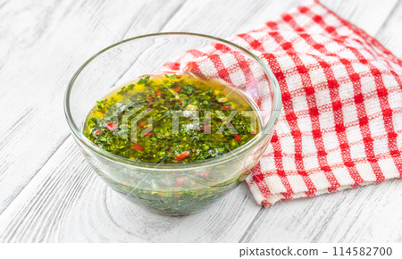 Bowl of Chimichurri sauce Bowl of Chimichurri sauce 114582700