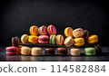 Assorted Colorful Macarons or macarons, black background 114582884
