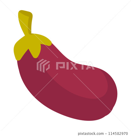 Purple eggplant in flat design. Fresh aubergine vegetable, vegetarian plant. Vector illustration isolated. 114582970