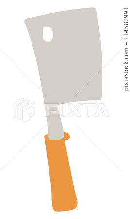 Big chef knife in flat design. Steel blade butcher with wooden handle. Vector illustration isolated. Big chef knife in flat design. Steel blade butcher with wooden handle. Vector illustration isolated. 114582991
