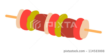 Barbeque kebab or shashlik in flat design. Picnic meat grilled on skewer. Vector illustration isolated. Barbeque kebab or shashlik in flat design. Picnic meat grilled on skewer. Vector illustration isolated. 114583008