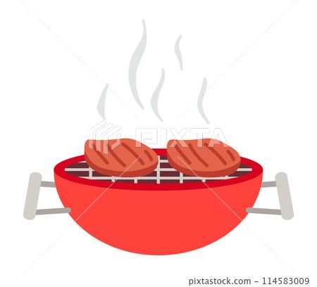 Barbeque grill in flat design. Barbecue round appliance for frying meat. Vector illustration isolated. Barbeque grill in flat design. Barbecue round appliance for frying meat. Vector illustration isolated. 114583009