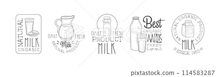 Fresh Milk Product Hand Drawn Black and White Sign Design Vector Set Fresh Milk Product Hand Drawn Black and White Sign Design Vector Set 114583287