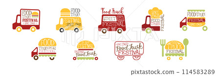 Food Truck Festival Logo and Label Design Vector Set Food Truck Festival Logo and Label Design Vector Set 114583289