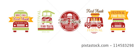 Food Truck Festival Logo and Label Design Vector Set 114583298