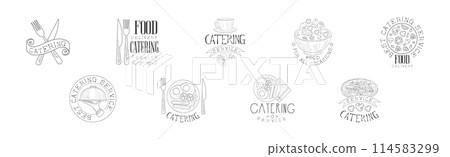 Best Catering Service Hand Drawn Monochrome Sign Design Vector Set Best Catering Service Hand Drawn Monochrome Sign Design Vector Set 114583299