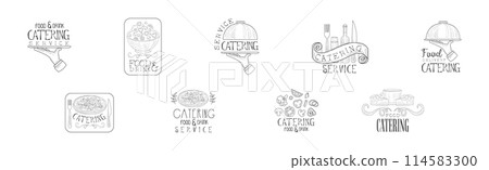 Best Catering Service Hand Drawn Monochrome Sign Design Vector Set 114583300