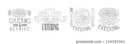 Best Catering Service Hand Drawn Monochrome Sign Design Vector Set Best Catering Service Hand Drawn Monochrome Sign Design Vector Set 114583301