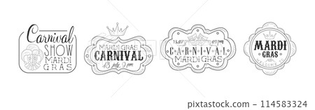 Carnival Hand Drawn Monochrome Mardi Gras Event Promotion Signs Vector Set Carnival Hand Drawn Monochrome Mardi Gras Event Promotion Signs Vector Set 114583324