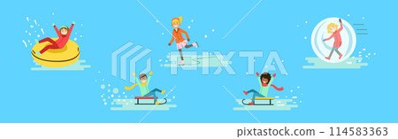 People Character as Winter Holiday Having Fun Outdoors Vector Set 114583363